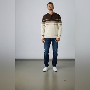 Puritan Vintage Mens Grandpa Brown Cream Long Sleeve Polo Sweater Sz Medium NWT